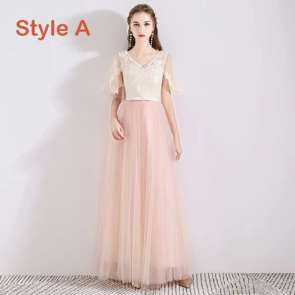 Chic / Beautiful Pearl Pink See-through Bridesmaid Dresses 2019 A-Line / Princess Appliques Lace Bow Sash Floor-Length / Long Ruffle Backless Wedding Party Dresses