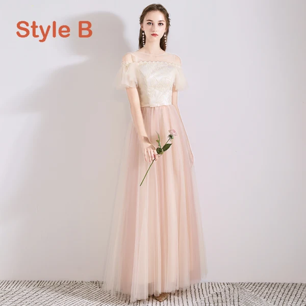 Chic / Beautiful Pearl Pink See-through Bridesmaid Dresses 2019 A-Line / Princess Appliques Lace Bow Sash Floor-Length / Long Ruffle Backless Wedding Party Dresses
