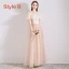 Chic / Beautiful Pearl Pink See-through Bridesmaid Dresses 2019 A-Line / Princess Appliques Lace Bow Sash Floor-Length / Long Ruffle Backless Wedding Party Dresses