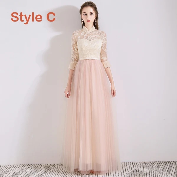 Chic / Beautiful Pearl Pink See-through Bridesmaid Dresses 2019 A-Line / Princess Appliques Lace Bow Sash Floor-Length / Long Ruffle Backless Wedding Party Dresses