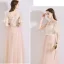 Chic / Beautiful Pearl Pink See-through Bridesmaid Dresses 2019 A-Line / Princess Appliques Lace Bow Sash Floor-Length / Long Ruffle Backless Wedding Party Dresses