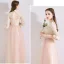 Chic / Beautiful Pearl Pink See-through Bridesmaid Dresses 2019 A-Line / Princess Appliques Lace Bow Sash Floor-Length / Long Ruffle Backless Wedding Party Dresses