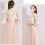 Chic / Beautiful Pearl Pink See-through Bridesmaid Dresses 2019 A-Line / Princess Appliques Lace Bow Sash Floor-Length / Long Ruffle Backless Wedding Party Dresses