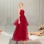 Bling Bling Burgundy Prom Dresses 2019 A-Line / Princess Spaghetti Straps Sleeveless Glitter Tulle Ankle Length Cascading Ruffles Backless Formal Dresses