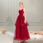 Bling Bling Burgundy Prom Dresses 2019 A-Line / Princess Spaghetti Straps Sleeveless Glitter Tulle Ankle Length Cascading Ruffles Backless Formal Dresses