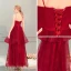 Bling Bling Burgundy Prom Dresses 2019 A-Line / Princess Spaghetti Straps Sleeveless Glitter Tulle Ankle Length Cascading Ruffles Backless Formal Dresses