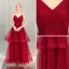 Bling Bling Burgundy Prom Dresses 2019 A-Line / Princess Spaghetti Straps Sleeveless Glitter Tulle Ankle Length Cascading Ruffles Backless Formal Dresses