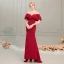 Charmant Rouge Transparentes Robe De Soirée 2019 Trompette / Sirène Encolure Dégagée Manches Courtes Perlage Train De Balayage Volants Dos Nu Robe De Ceremonie