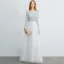 Affordable Ivory Evening Dresses  2019 A-Line / Princess Scoop Neck Long Sleeve Glitter Sequins Floor-Length / Long Ruffle Formal Dresses
