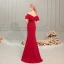 Charmant Rouge Transparentes Robe De Soirée 2019 Trompette / Sirène Encolure Dégagée Manches Courtes Perlage Train De Balayage Volants Dos Nu Robe De Ceremonie