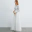 Affordable Ivory Evening Dresses  2019 A-Line / Princess Scoop Neck Long Sleeve Glitter Sequins Floor-Length / Long Ruffle Formal Dresses