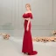Charmant Rouge Transparentes Robe De Soirée 2019 Trompette / Sirène Encolure Dégagée Manches Courtes Perlage Train De Balayage Volants Dos Nu Robe De Ceremonie