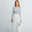 Affordable Ivory Evening Dresses  2019 A-Line / Princess Scoop Neck Long Sleeve Glitter Sequins Floor-Length / Long Ruffle Formal Dresses