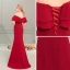 Charmant Rouge Transparentes Robe De Soirée 2019 Trompette / Sirène Encolure Dégagée Manches Courtes Perlage Train De Balayage Volants Dos Nu Robe De Ceremonie