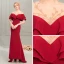 Charmant Rouge Transparentes Robe De Soirée 2019 Trompette / Sirène Encolure Dégagée Manches Courtes Perlage Train De Balayage Volants Dos Nu Robe De Ceremonie