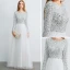 Affordable Ivory Evening Dresses  2019 A-Line / Princess Scoop Neck Long Sleeve Glitter Sequins Floor-Length / Long Ruffle Formal Dresses