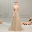 Élégant Champagne Robe De Soirée 2019 Princesse Bretelles Spaghetti 1/2 Manches Train De Balayage Volants Dos Nu Robe De Ceremonie