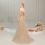 Élégant Champagne Robe De Soirée 2019 Princesse Bretelles Spaghetti 1/2 Manches Train De Balayage Volants Dos Nu Robe De Ceremonie