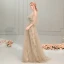 Élégant Champagne Robe De Soirée 2019 Princesse Bretelles Spaghetti 1/2 Manches Train De Balayage Volants Dos Nu Robe De Ceremonie