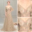 Élégant Champagne Robe De Soirée 2019 Princesse Bretelles Spaghetti 1/2 Manches Train De Balayage Volants Dos Nu Robe De Ceremonie