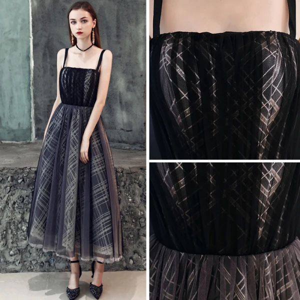 Fine Svart Homecoming Graduation Kjoler 2019 Prinsesse Spaghettistropper Uten Ermer Stripe Korte Buste Ryggløse Formelle Kjoler