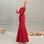 Élégant Rouge Robe De Soirée 2019 Trompette / Sirène Encolure Dégagée Gonflée 1/2 Manches Appliques En Dentelle Perlage Ceinture Longue Volants Dos Nu Robe De Ceremonie