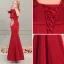 Élégant Rouge Robe De Soirée 2019 Trompette / Sirène Encolure Dégagée Gonflée 1/2 Manches Appliques En Dentelle Perlage Ceinture Longue Volants Dos Nu Robe De Ceremonie