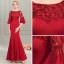 Élégant Rouge Robe De Soirée 2019 Trompette / Sirène Encolure Dégagée Gonflée 1/2 Manches Appliques En Dentelle Perlage Ceinture Longue Volants Dos Nu Robe De Ceremonie