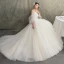 Stilig Champagne Bröllopsklänningar 2019 Prinsessa Axelbandslös Korta ärm Halterneck Beading Svep Tåg Ruffle