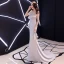 Abordable Argenté Robe De Soirée 2019 Trompette / Sirène Bustier Sans Manches Tribunal Train Volants Dos Nu Robe De Ceremonie