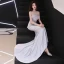 Abordable Argenté Robe De Soirée 2019 Trompette / Sirène Bustier Sans Manches Tribunal Train Volants Dos Nu Robe De Ceremonie