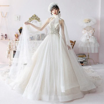 Vintage Retro Champagne Wedding Dresses With Shawl 2019 Ball Gown Halter Sleeveless Backless Glitter Tulle Beading Cathedral Train Ruffle