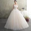 Elegant Champagne Wedding Dresses 2019 A-Line / Princess Spaghetti Straps Sleeveless Backless Appliques Lace Beading Floor-Length / Long Ruffle