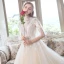 Vintage Champagner Durchbohrt Brautkleider / Hochzeitskleider 2019 Ballkleid Stehkragen 1/2 Ärmel Rückenfreies Applikationen Spitze Hof-Schleppe Rüschen