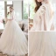 Vintage Champagner Durchbohrt Brautkleider / Hochzeitskleider 2019 Ballkleid Stehkragen 1/2 Ärmel Rückenfreies Applikationen Spitze Hof-Schleppe Rüschen