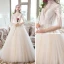 Vintage Champagner Durchbohrt Brautkleider / Hochzeitskleider 2019 Ballkleid Stehkragen 1/2 Ärmel Rückenfreies Applikationen Spitze Hof-Schleppe Rüschen