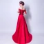 Abordable Rouge Robe De Soirée 2019 Princesse De l'épaule 1/2 Manches Appliques En Dentelle Perle Faux Diamant Train De Balayage Volants Dos Nu Robe De Ceremonie