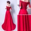Abordable Rouge Robe De Soirée 2019 Princesse De l'épaule 1/2 Manches Appliques En Dentelle Perle Faux Diamant Train De Balayage Volants Dos Nu Robe De Ceremonie