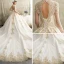 Luxury / Gorgeous Champagne Pierced Wedding Dresses 2019 Princess V-Neck Short Sleeve Backless Appliques Lace Beading Cathedral Train Ruffle