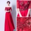 Abordable Rouge Robe De Soirée 2019 Princesse De l'épaule 1/2 Manches Appliques En Dentelle Perle Faux Diamant Train De Balayage Volants Dos Nu Robe De Ceremonie