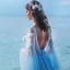 Illusion Bleu Ciel Transparentes Robe De Soirée 2019 Princesse Encolure Dégagée Manches de cloche Appliques En Dentelle Faux Diamant Tribunal Train Volants Dos Nu Robe De Ceremonie