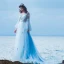 Illusion Bleu Ciel Transparentes Robe De Soirée 2019 Princesse Encolure Dégagée Manches de cloche Appliques En Dentelle Faux Diamant Tribunal Train Volants Dos Nu Robe De Ceremonie