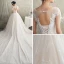 Luxus / Herrlich Champagner Durchsichtige Brautkleider / Hochzeitskleider 2019 A Linie Rundhalsausschnitt Kurze Ärmel Rückenfreies Feder Applikationen Spitze Glanz Tülle Perlenstickerei Quaste Kathedrale Schleppe Rüschen