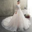 Luxury / Gorgeous Champagne See-through Wedding Dresses 2019 A-Line / Princess Scoop Neck Puffy Long Sleeve Backless Glitter Tulle Appliques Lace Beading Cathedral Train Ruffle