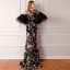 Modern / Fashion Black Summer See-through Evening Dresses  2019 A-Line / Princess Scoop Neck Puffy Long Sleeve Embroidered Flower Formal Dresses Sweep Train