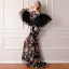Modern / Fashion Black Summer See-through Evening Dresses  2019 A-Line / Princess Scoop Neck Puffy Long Sleeve Embroidered Flower Formal Dresses Sweep Train
