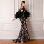 Modern / Fashion Black Summer See-through Evening Dresses  2019 A-Line / Princess Scoop Neck Puffy Long Sleeve Embroidered Flower Formal Dresses Sweep Train
