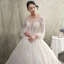 Luxury / Gorgeous Champagne See-through Wedding Dresses 2019 A-Line / Princess Scoop Neck Puffy Long Sleeve Backless Glitter Tulle Appliques Lace Beading Cathedral Train Ruffle