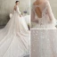 Luxury / Gorgeous Champagne See-through Wedding Dresses 2019 A-Line / Princess Scoop Neck Puffy Long Sleeve Backless Glitter Tulle Appliques Lace Beading Cathedral Train Ruffle
