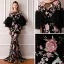 Modern / Fashion Black Summer See-through Evening Dresses  2019 A-Line / Princess Scoop Neck Puffy Long Sleeve Embroidered Flower Formal Dresses Sweep Train